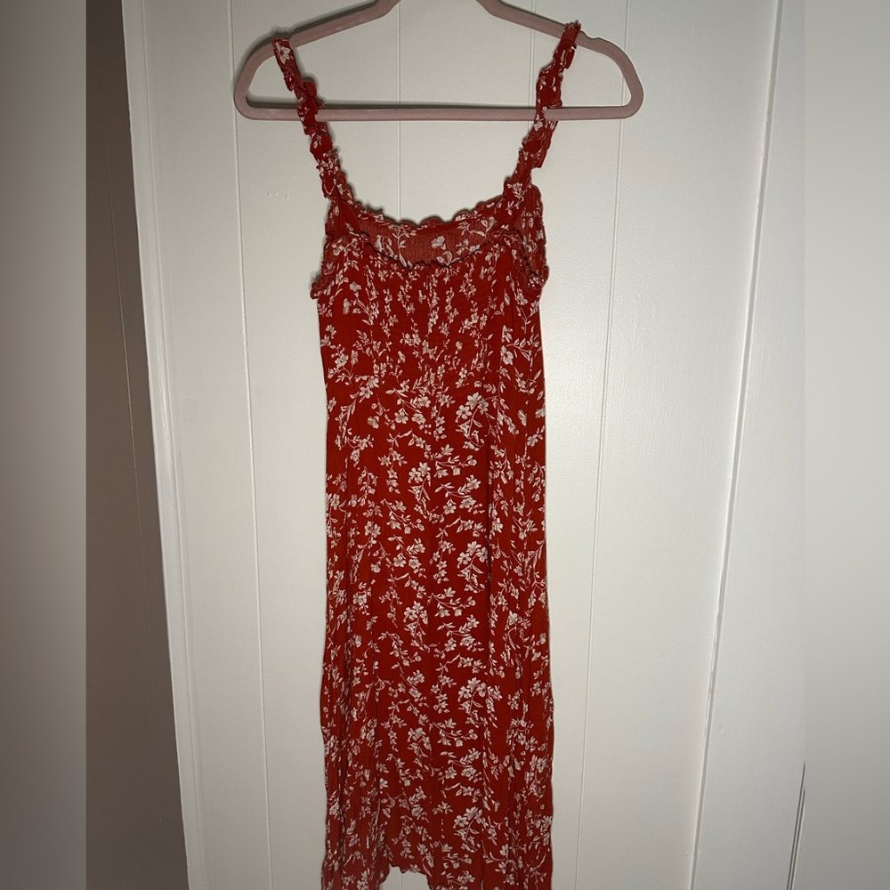 Lulus Rust Ruffle Midi - Picture 2 of 3